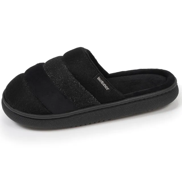 isotoner-chaussons-mules-femme-bloup-noir image 1
