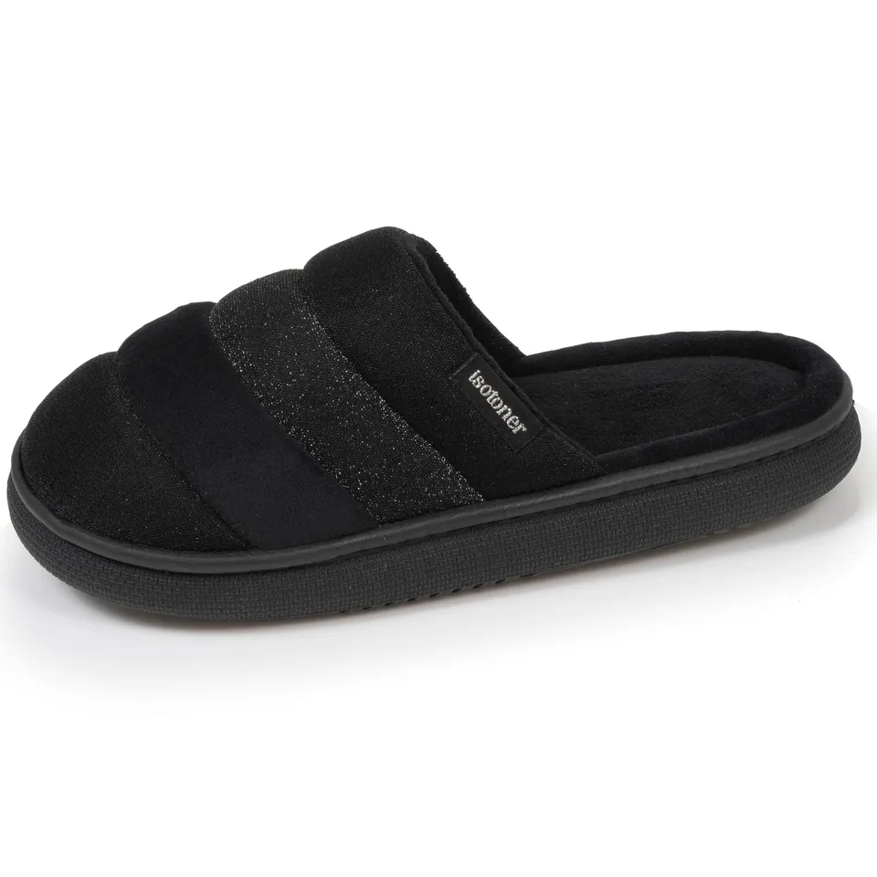 isotoner-chaussons-mules-femme-bloup-noir image 1