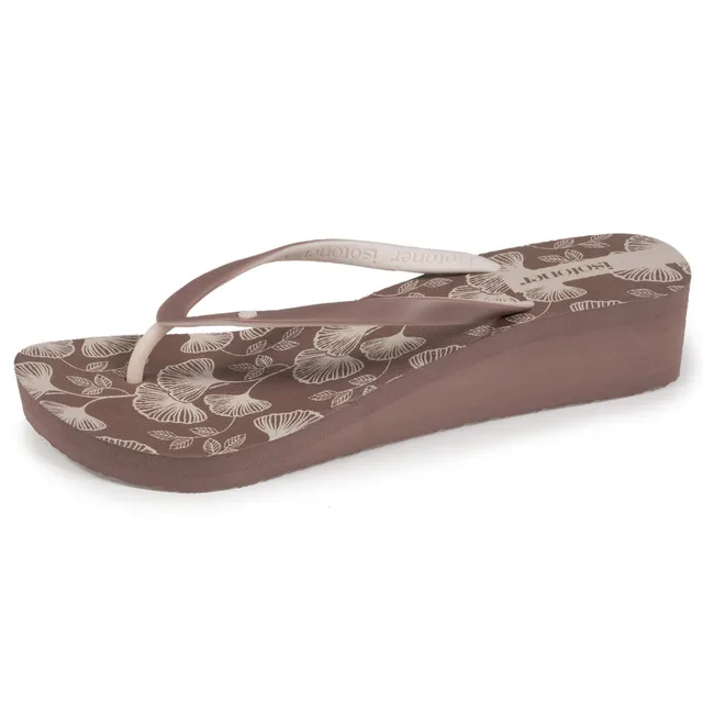 isotoner-tongs-femme-talon-4-cm-floral-taupe image 1