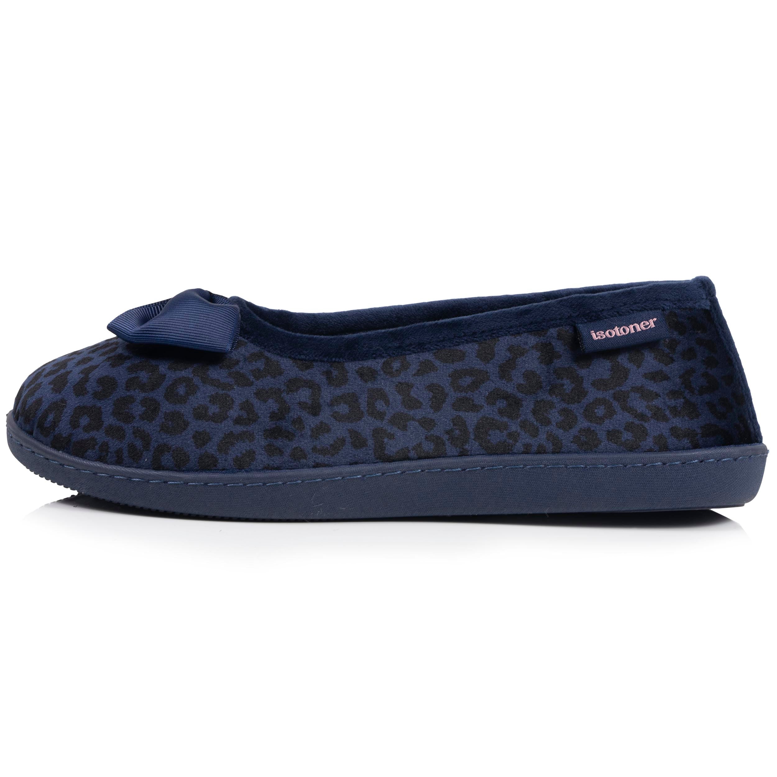 isotoner-chaussons-ballerines-femme-l-opard-marine-microvelours image 4