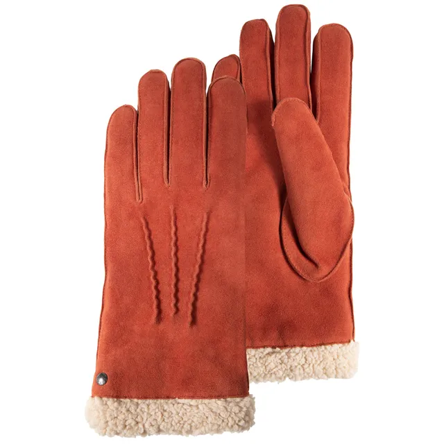isotoner-gants-femme-cuir-velours-fourr-s-mandarine-doublure-chaude image 1