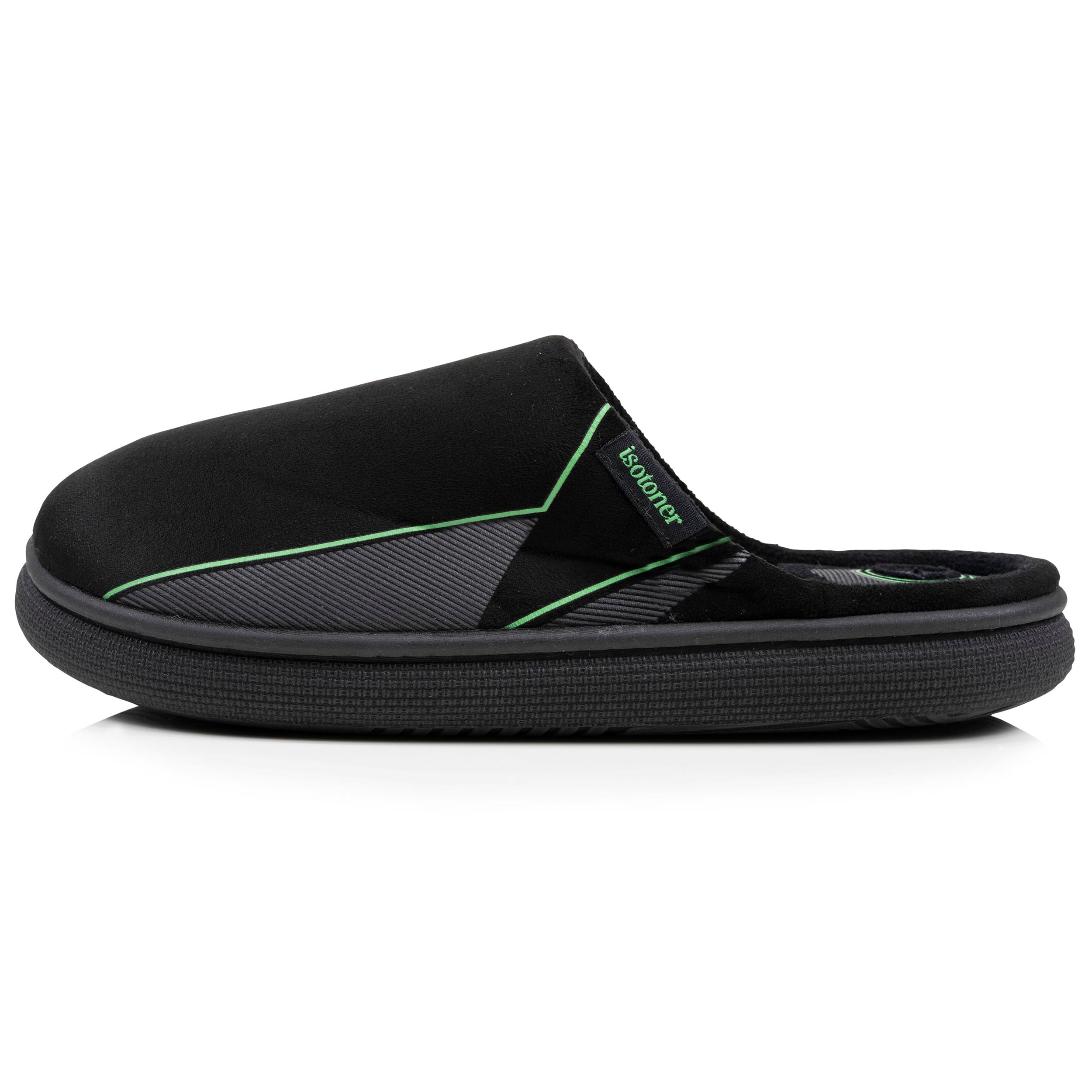 isotoner-chaussons-mules-homme-bloup-noir-imprim-vert image 3