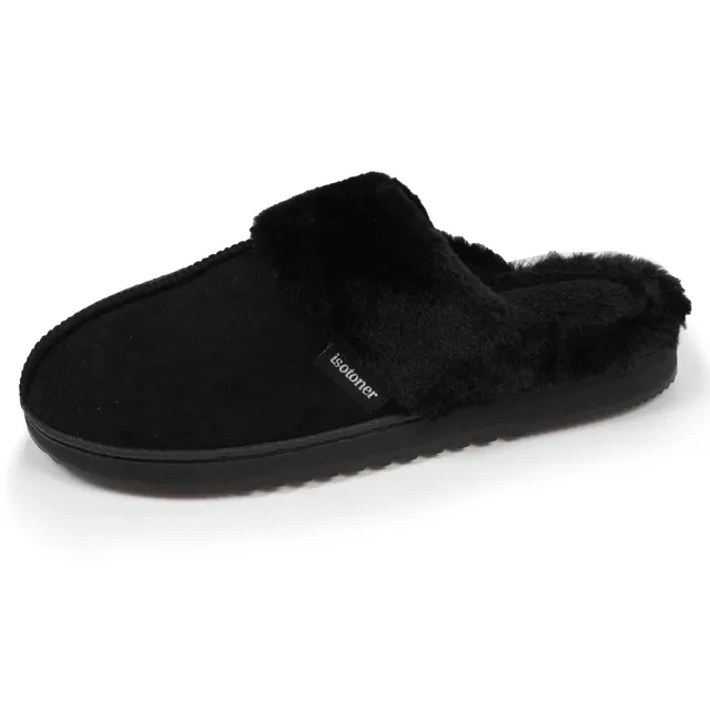 isotoner-chaussons-mules-femme-noir-fourrure image 1