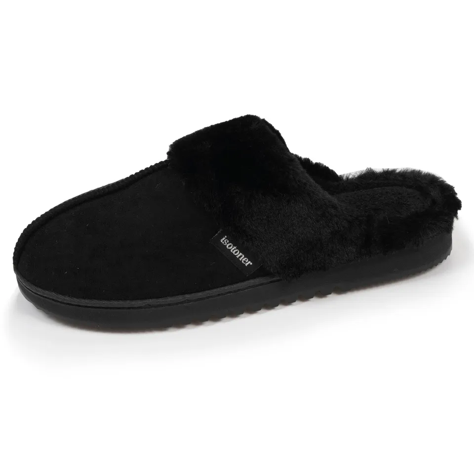 isotoner-chaussons-mules-femme-noir-fourrure image 1