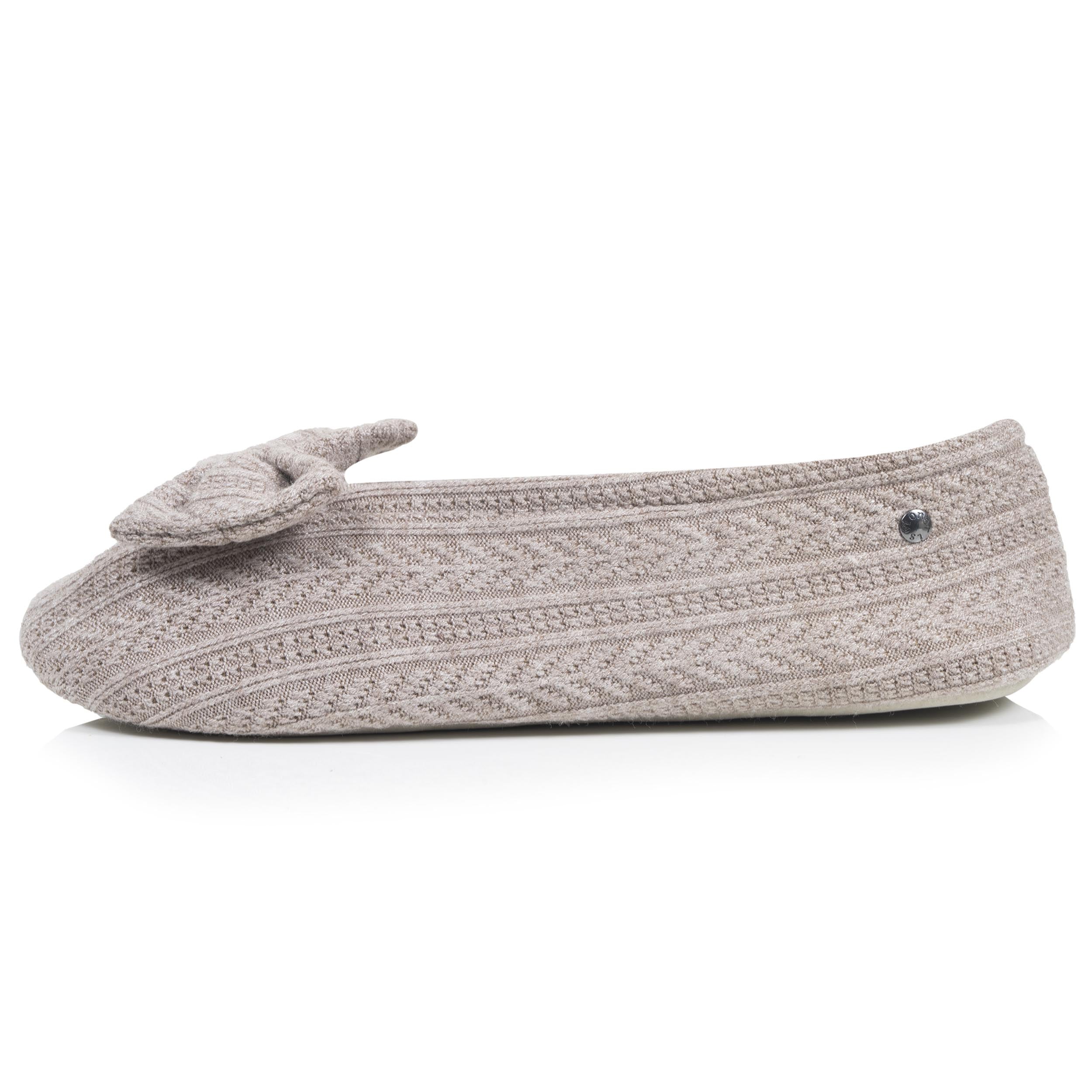 isotoner-chaussons-ballerines-femme-grand-n-ud-taupe image 4