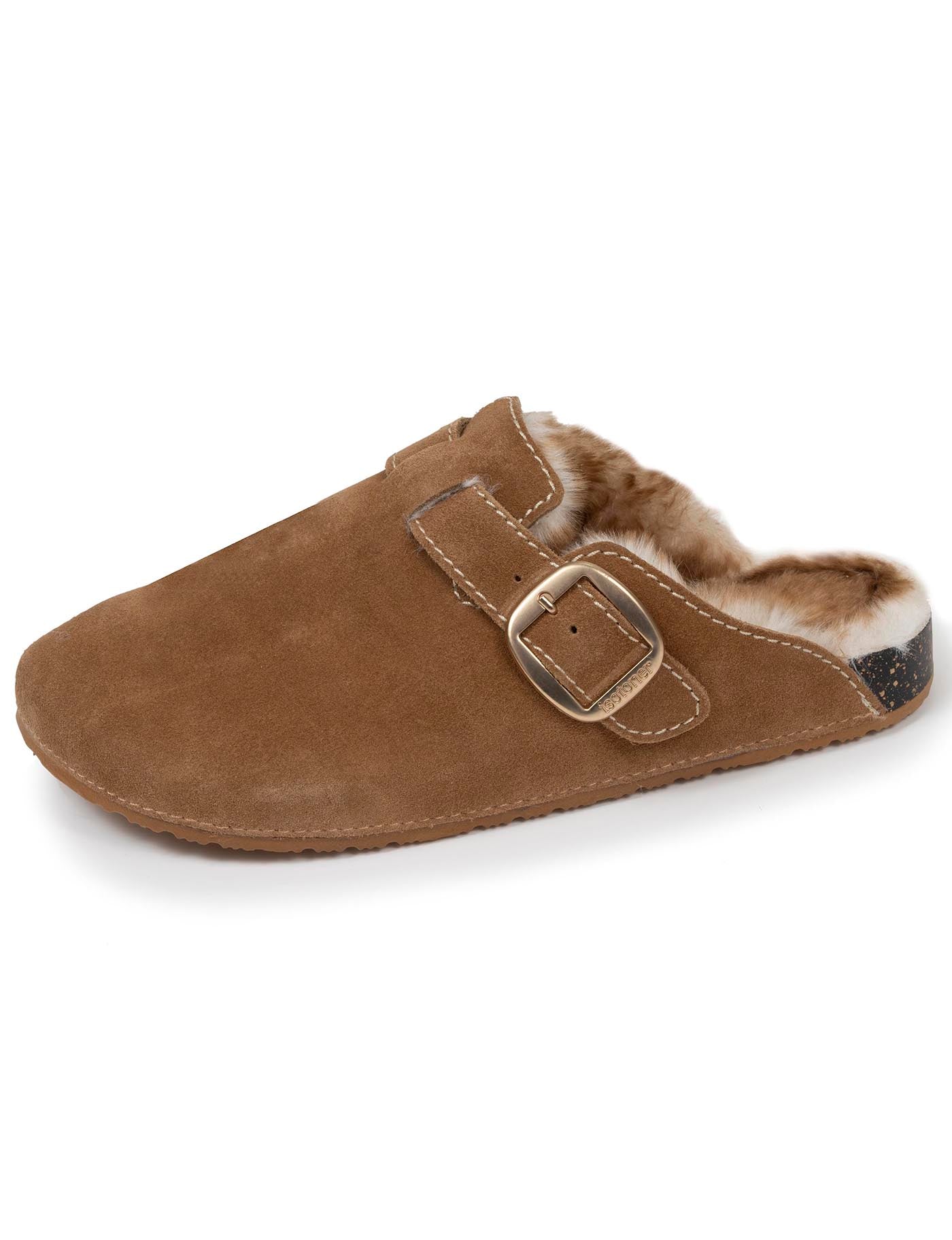 isotoner-sabots-femme-camel-cuir-surpiq-res-blanches image 6