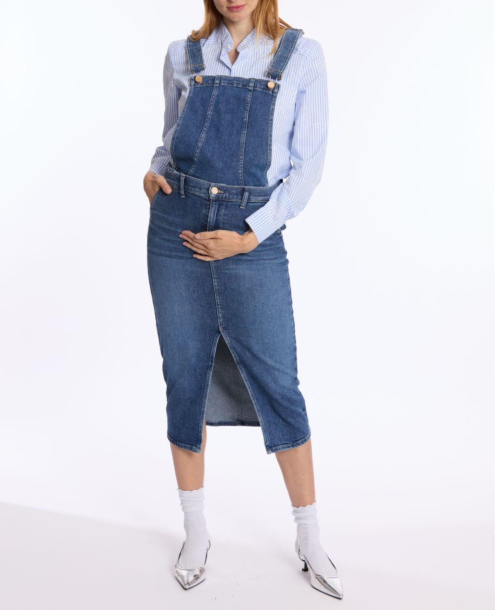 cache-c-ur-emma-salopette-2-en-1-de-grossesse-jupe-haut-amovible-mid-blue-used image 1