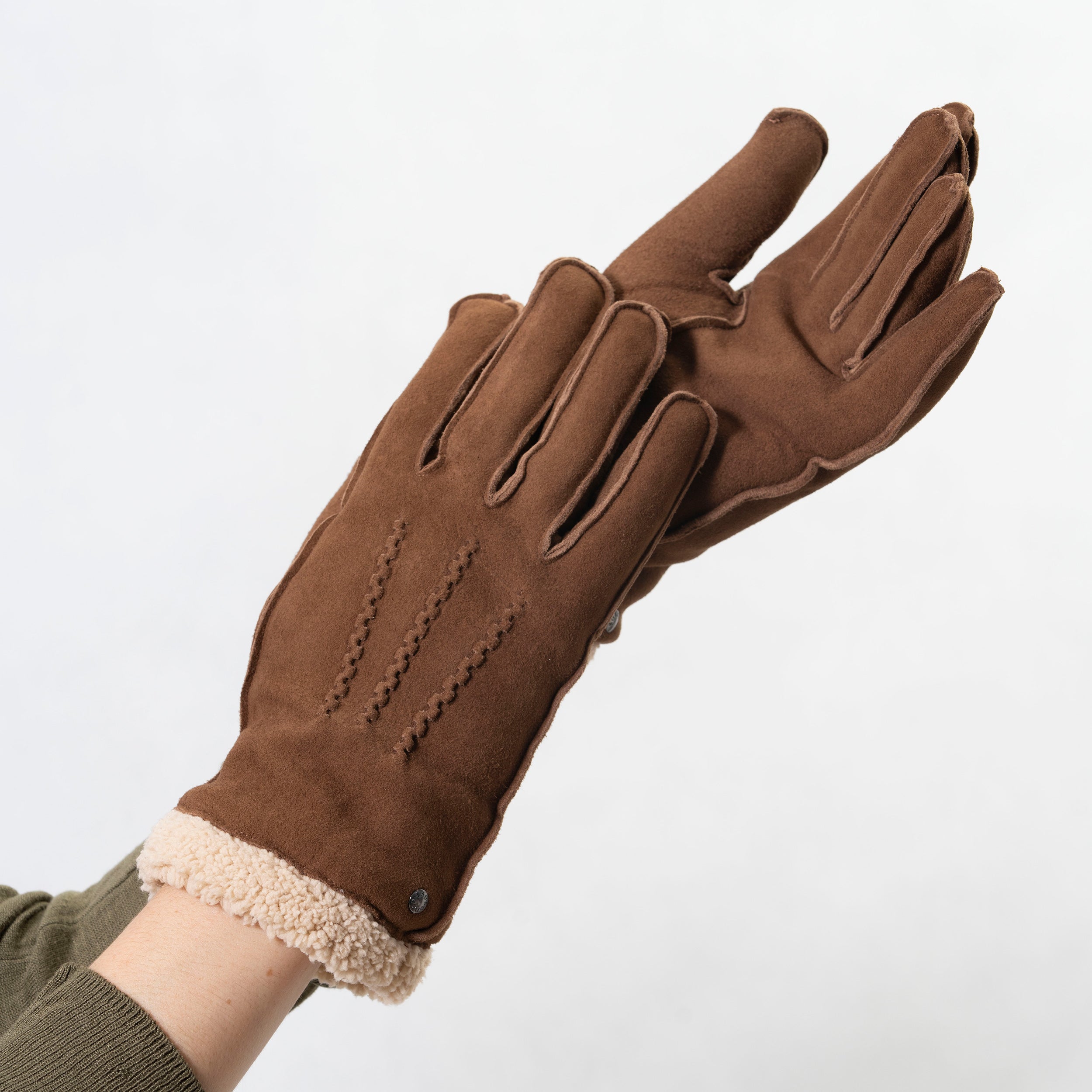 isotoner-gants-femme-cuir-velours-fourr-s-cognac image 2