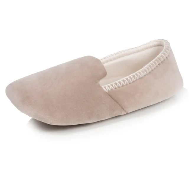 isotoner-chaussons-slippers-femme-beige-broderie image 1