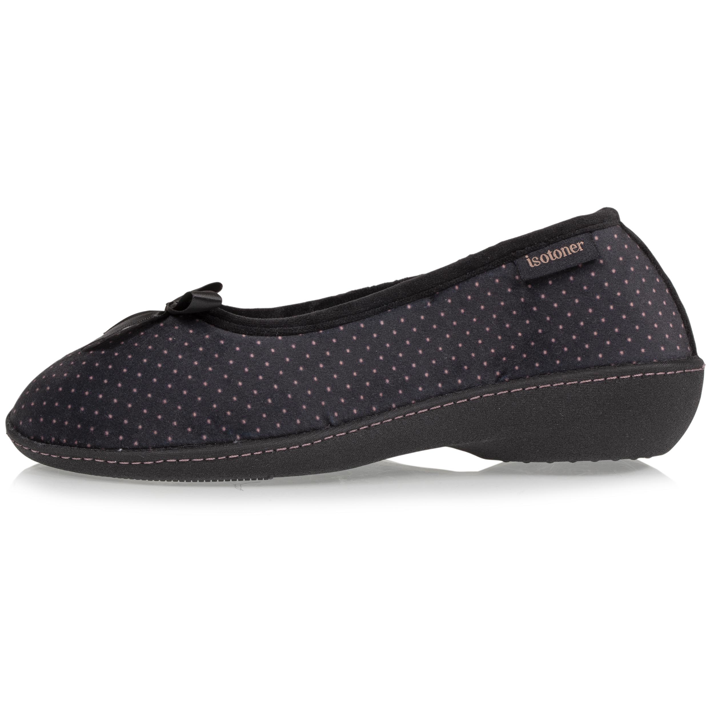 isotoner-chaussons-ballerines-talon-femme-noir-pois image 3