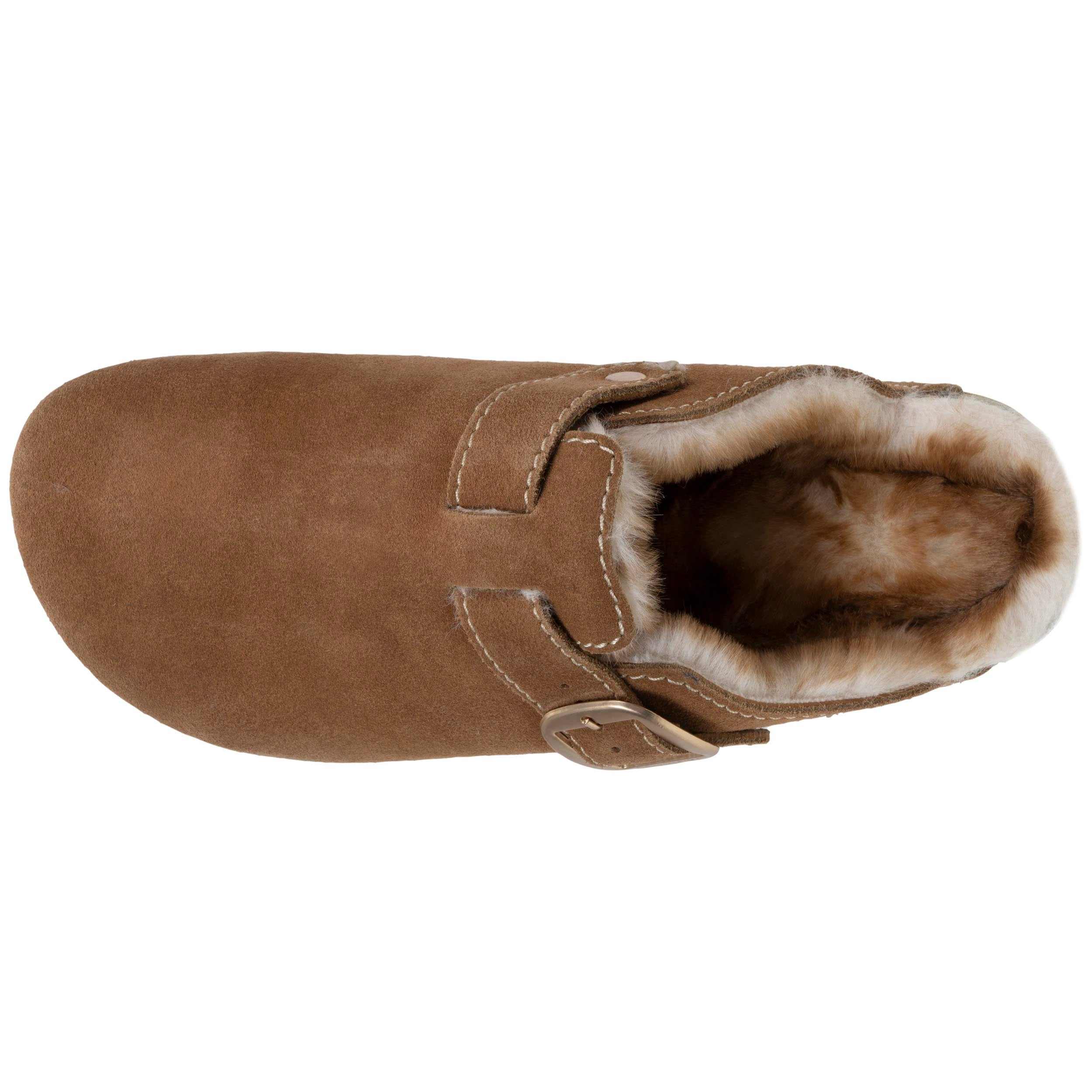 isotoner-sabots-femme-camel-cuir-surpiq-res-blanches image 3