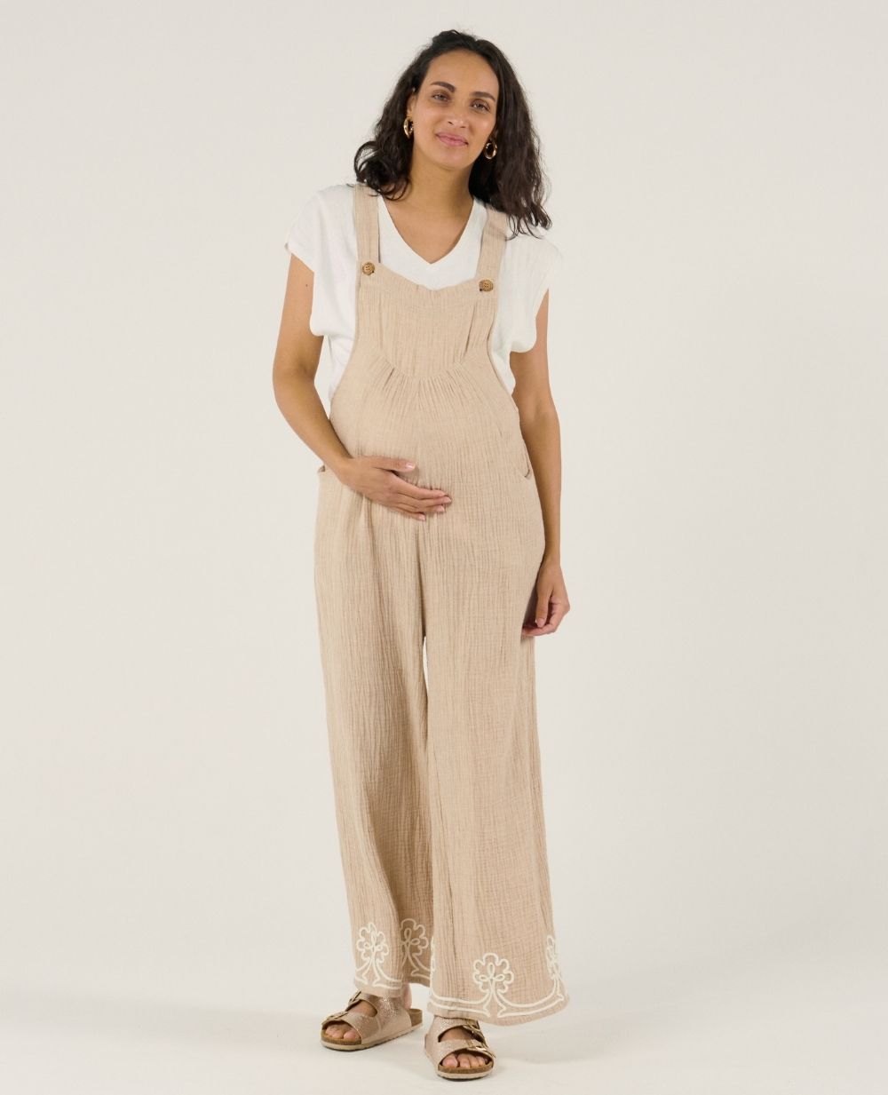 cache-c-ur-yael-salopette-de-maternit-coton-brod-beige image 3