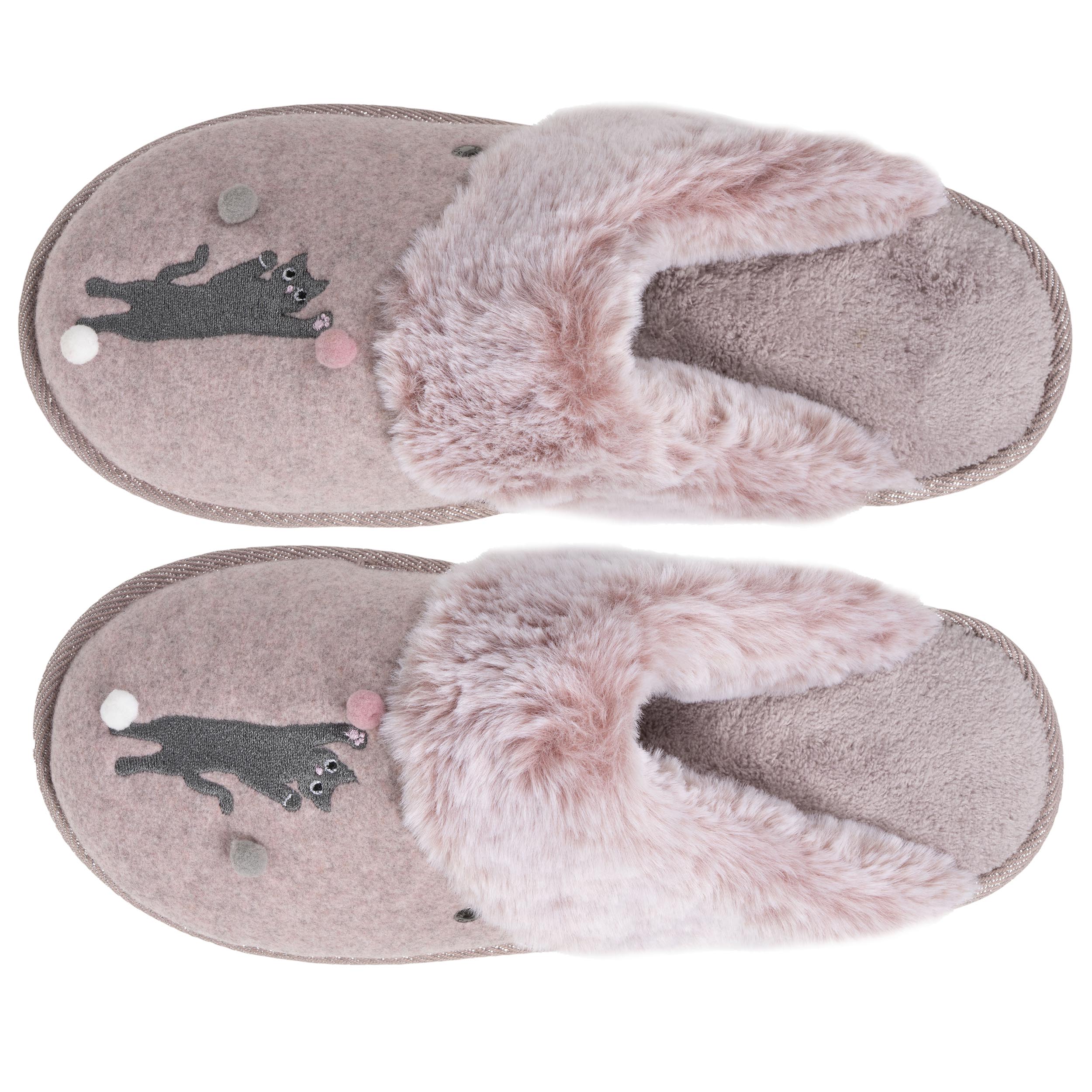 isotoner-chaussons-mules-femme-plates-rose-chin-feutrine-confort image 2