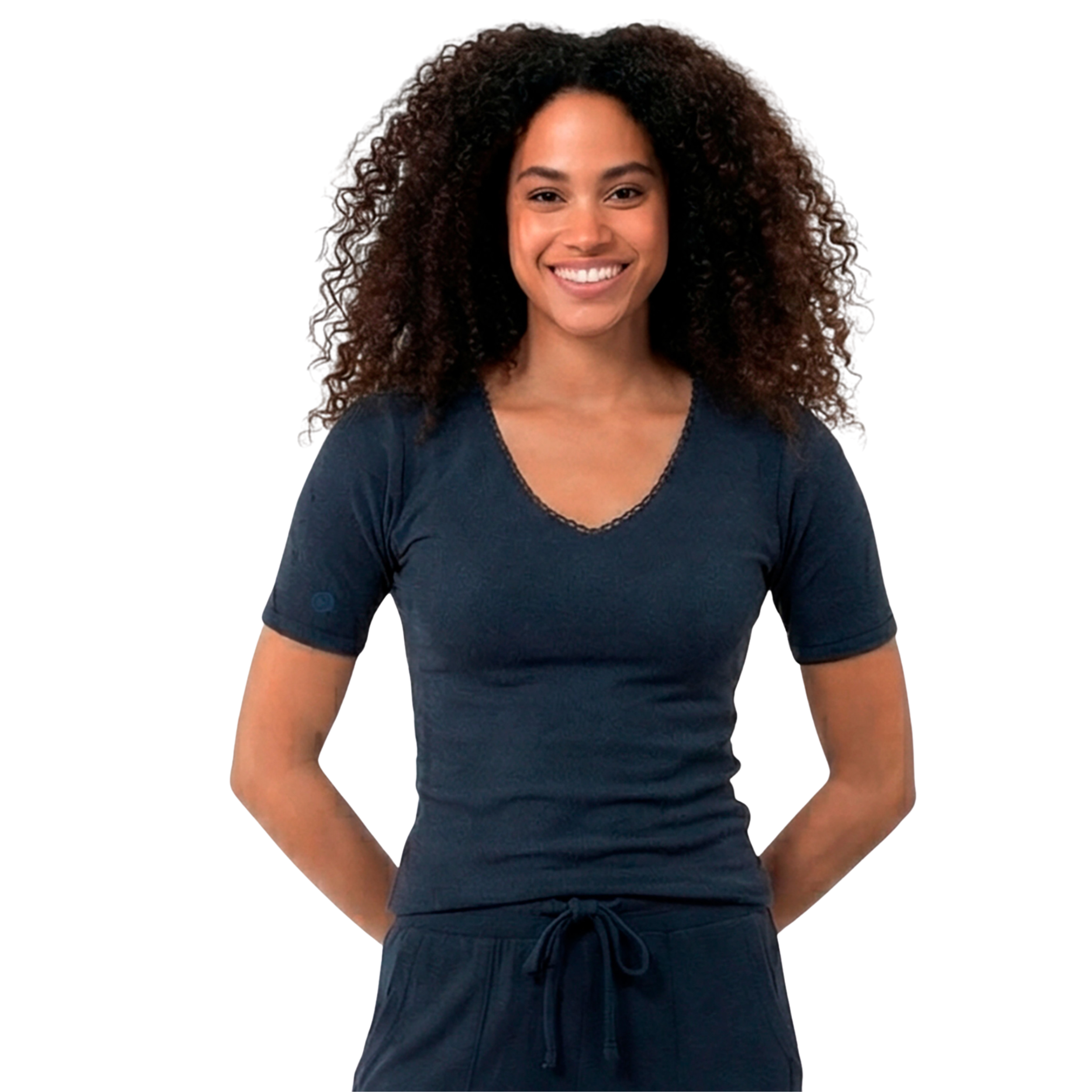 isotoner-t-shirt-manches-courtes-femme-marine-chin-col-v image 8