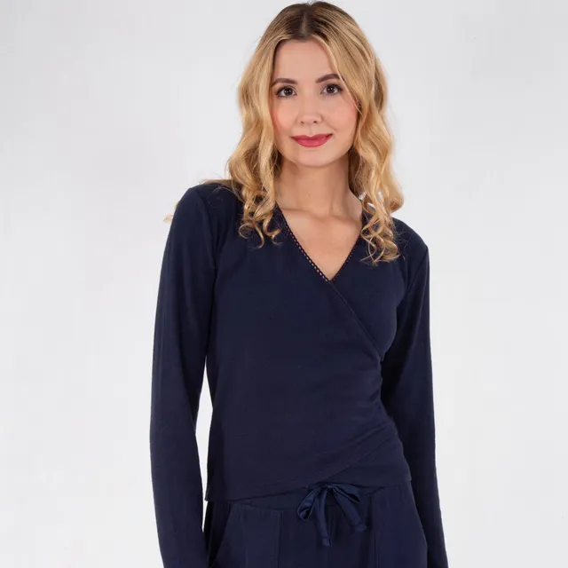 isotoner-t-shirt-cache-c-ur-femme-marine-manches-longues image 1