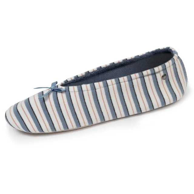 isotoner-chaussons-ballerines-grand-n-ud-femme-rayure image 1
