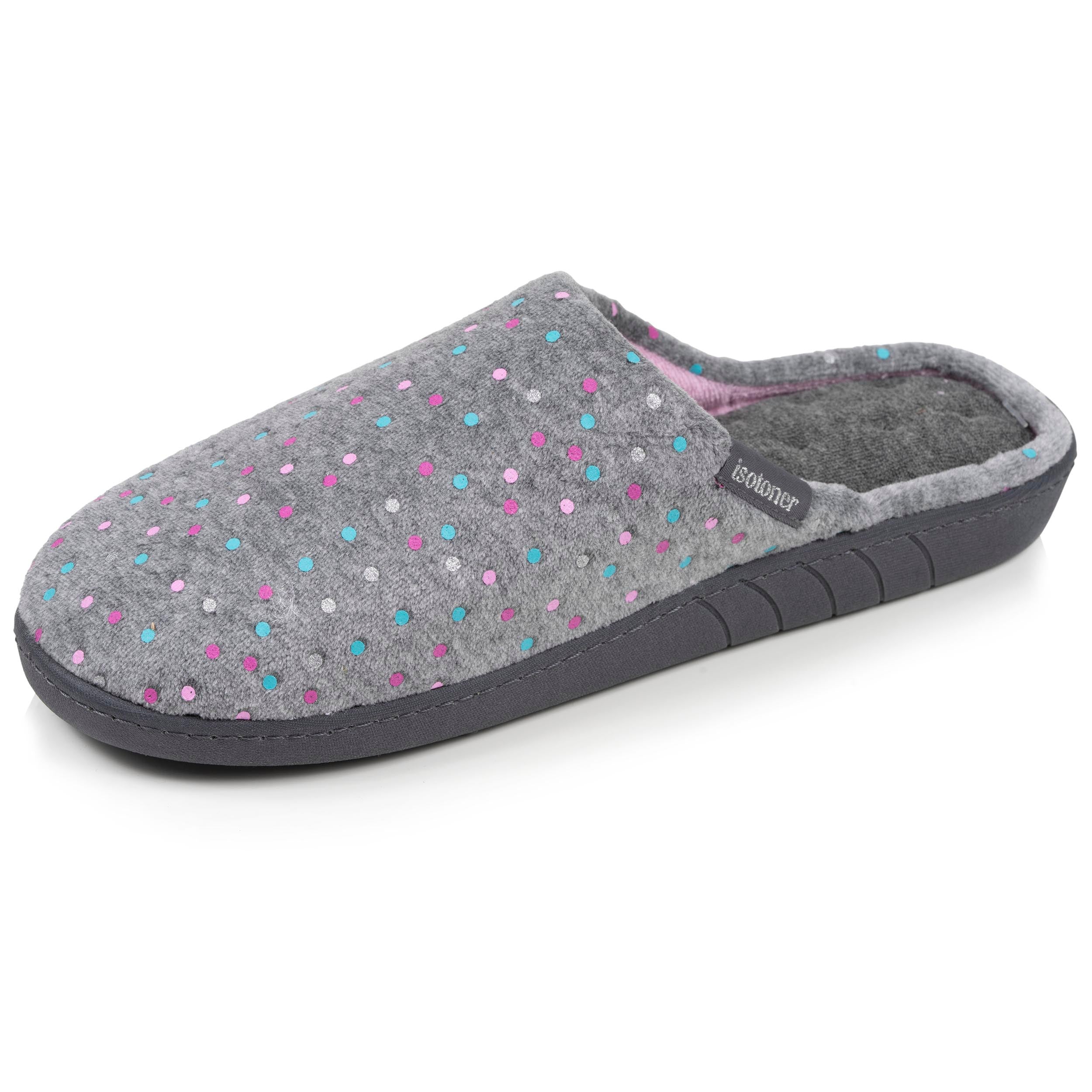 isotoner-chaussons-mules-femme-ergonomiques-pois-gris image 1