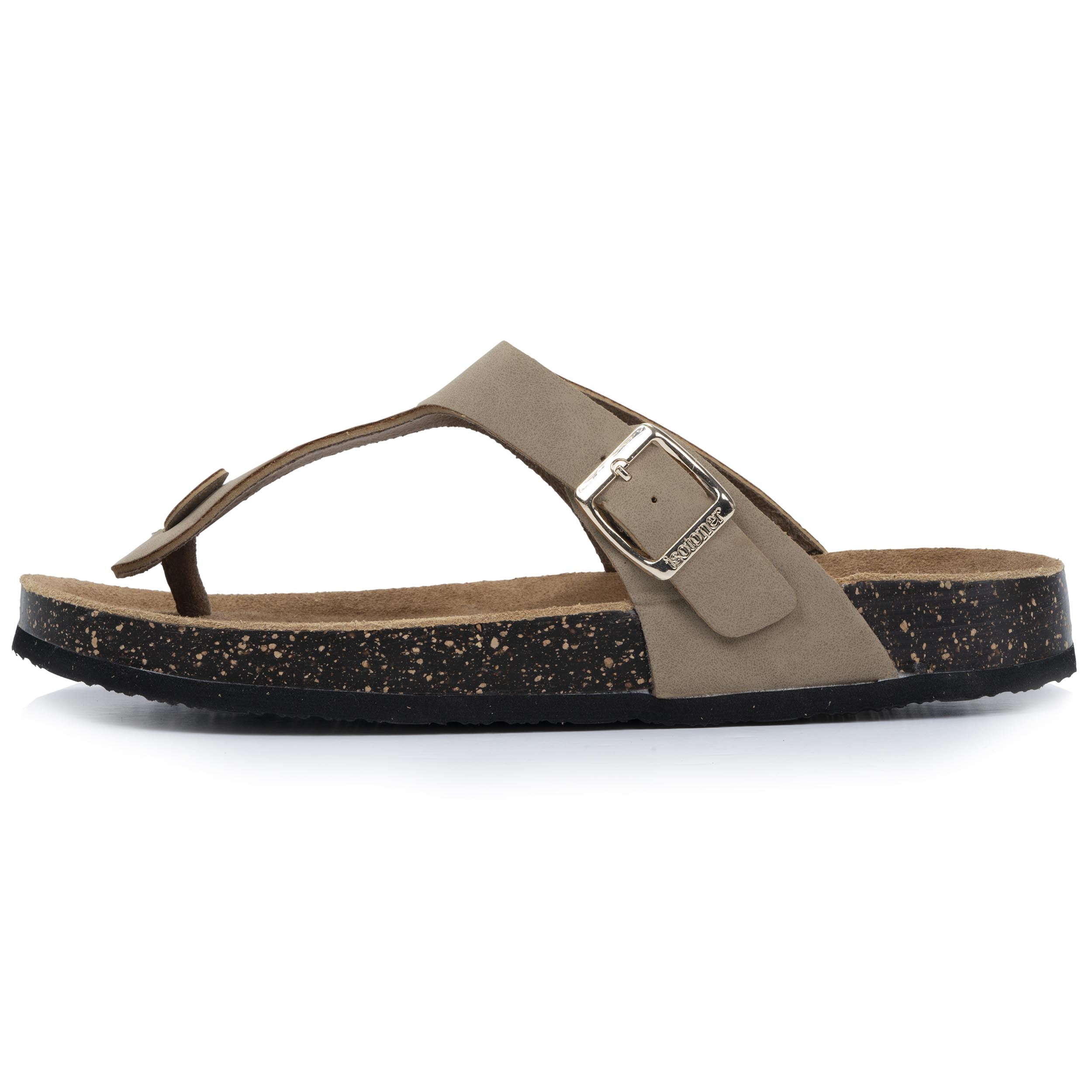 isotoner-sandales-tongs-femme-bride-taupe-cuir image 4