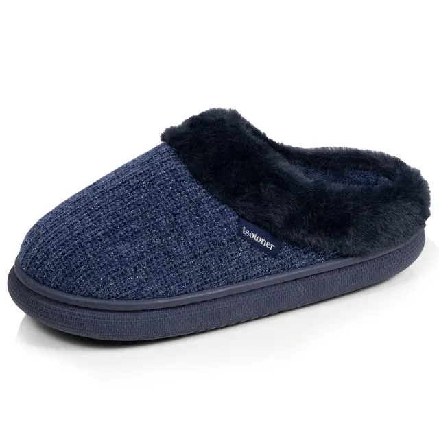 isotoner-chaussons-mules-femme-bloup-marine-lurex image 1