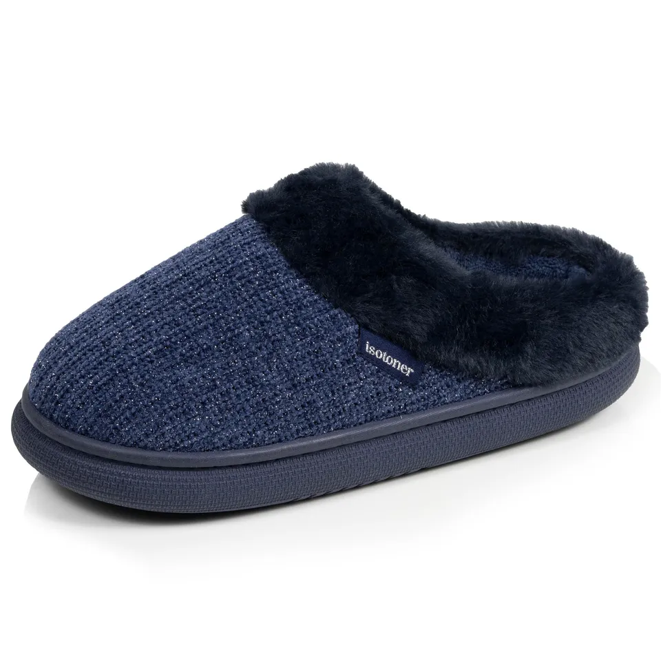 isotoner-chaussons-mules-femme-bloup-marine-lurex image 1