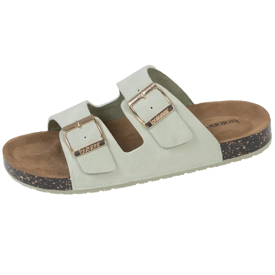 isotoner-mules-sandales-femme-double-bride-vert-d-eau image 1