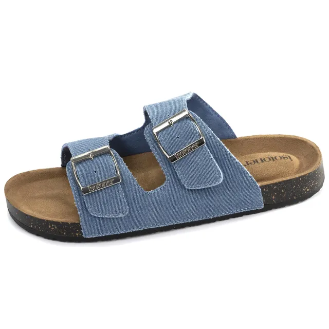 isotoner-mules-sandales-femme-double-bride-bleu image 1