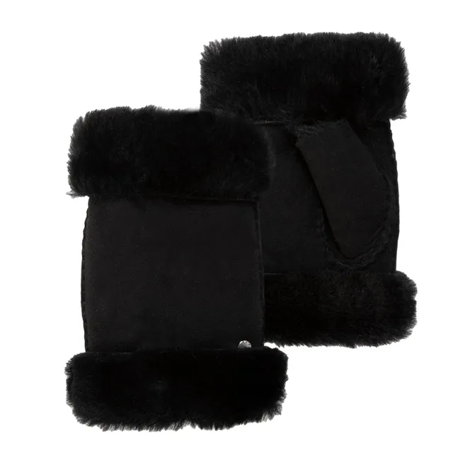isotoner-mitaines-femme-cuir-chaud-noir-mouton-retourn image 1