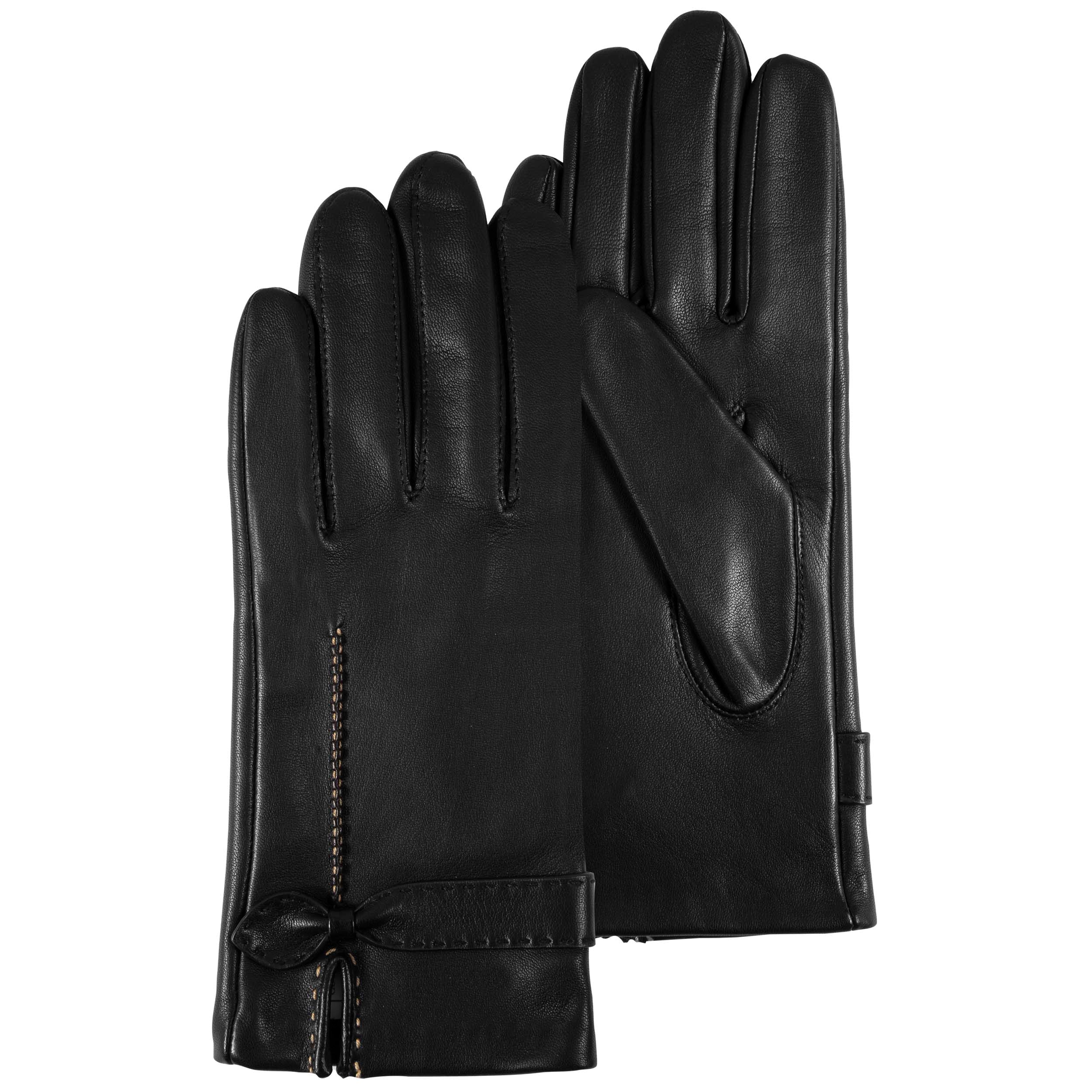 isotoner-gants-femme-cuir-d-agneau-n-ud-noir-doubl-s-soie image 1