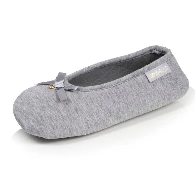 isotoner-chaussons-ballerines-femme-gris-n-ud-satin image 1