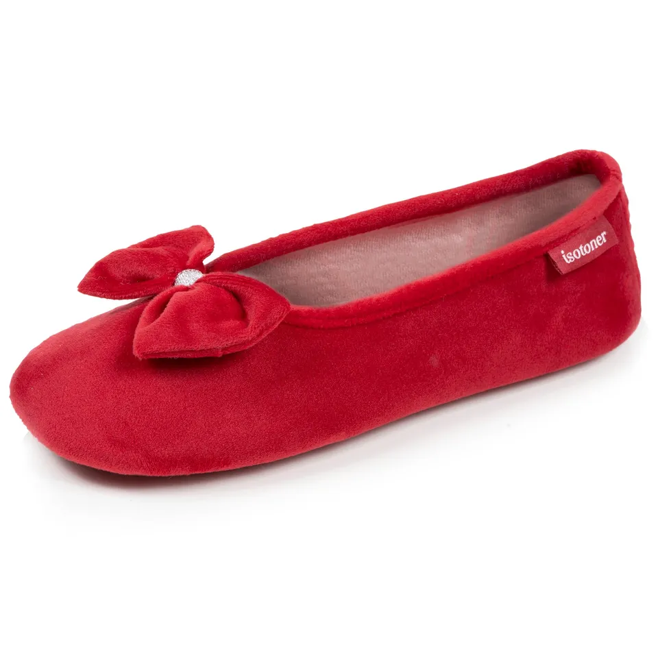 isotoner-chaussons-ballerines-femme-rouge-m-moire-de-forme image 1