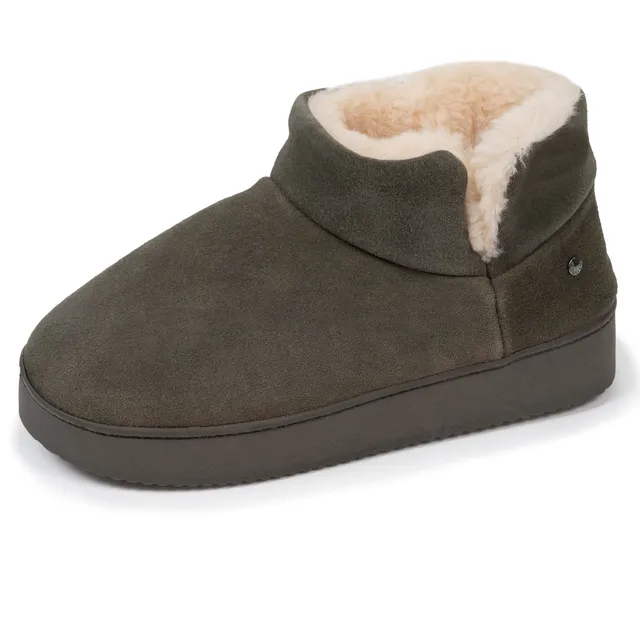 isotoner-chaussons-bottillons-cuir-femme-kaki image 1