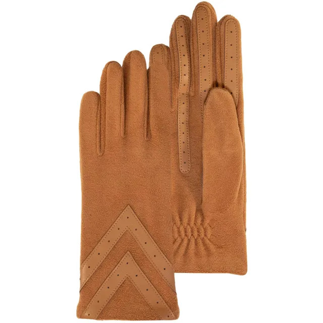 isotoner-gants-femme-tactiles-polaire-recycl-e-cognac image 1