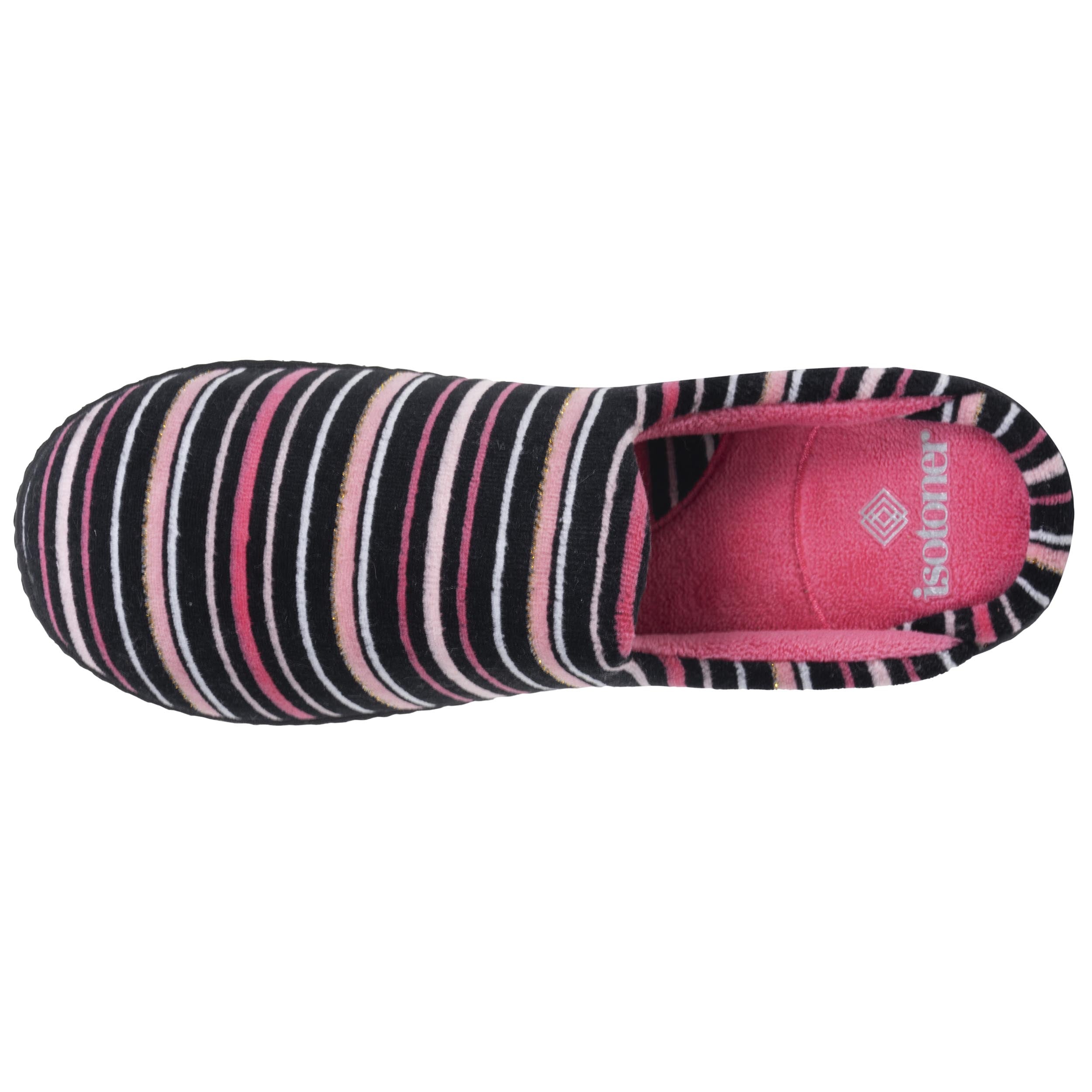 isotoner-chaussons-mules-femme-rayures-roses image 3