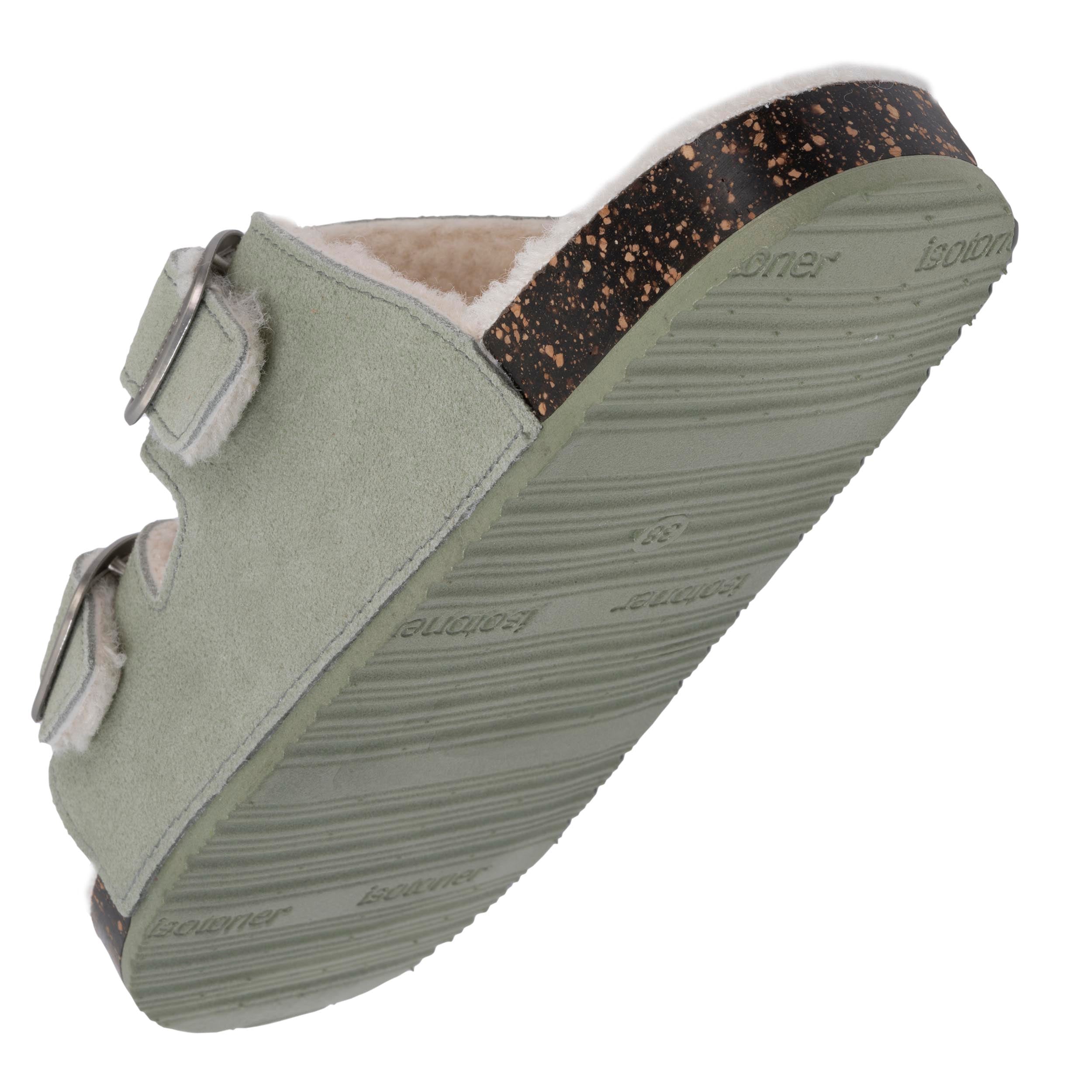 isotoner-chaussons-sandales-femme-sherpa-vert-d-eau-cuir image 5