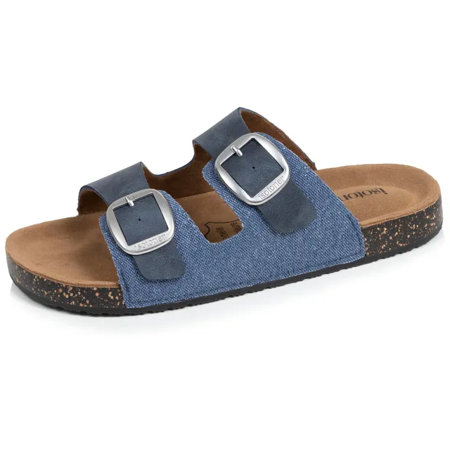 isotoner-mules-sandales-double-bride-bleu-denim-femme image 1
