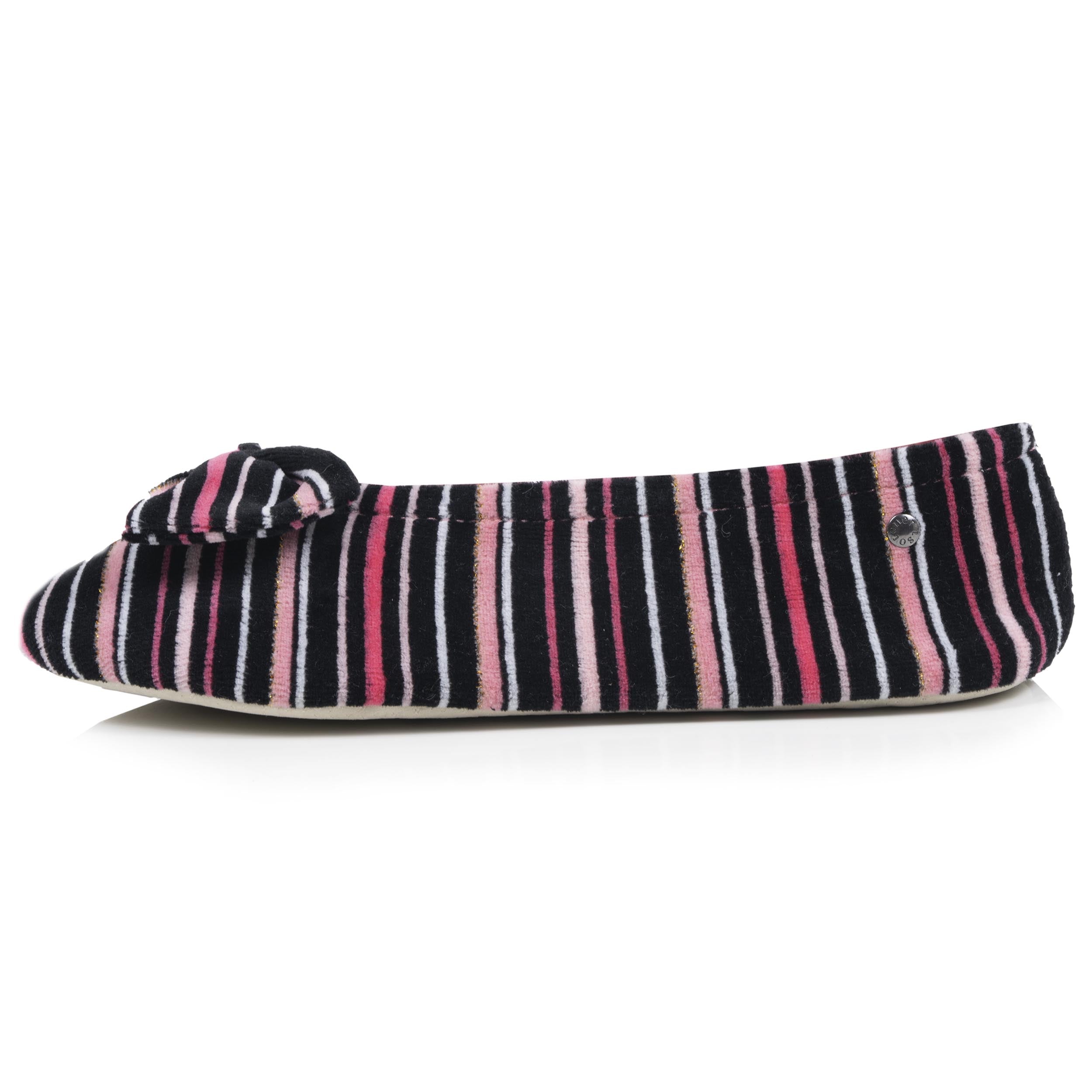 isotoner-chaussons-ballerines-femme-grand-n-ud-rayures-rose image 4