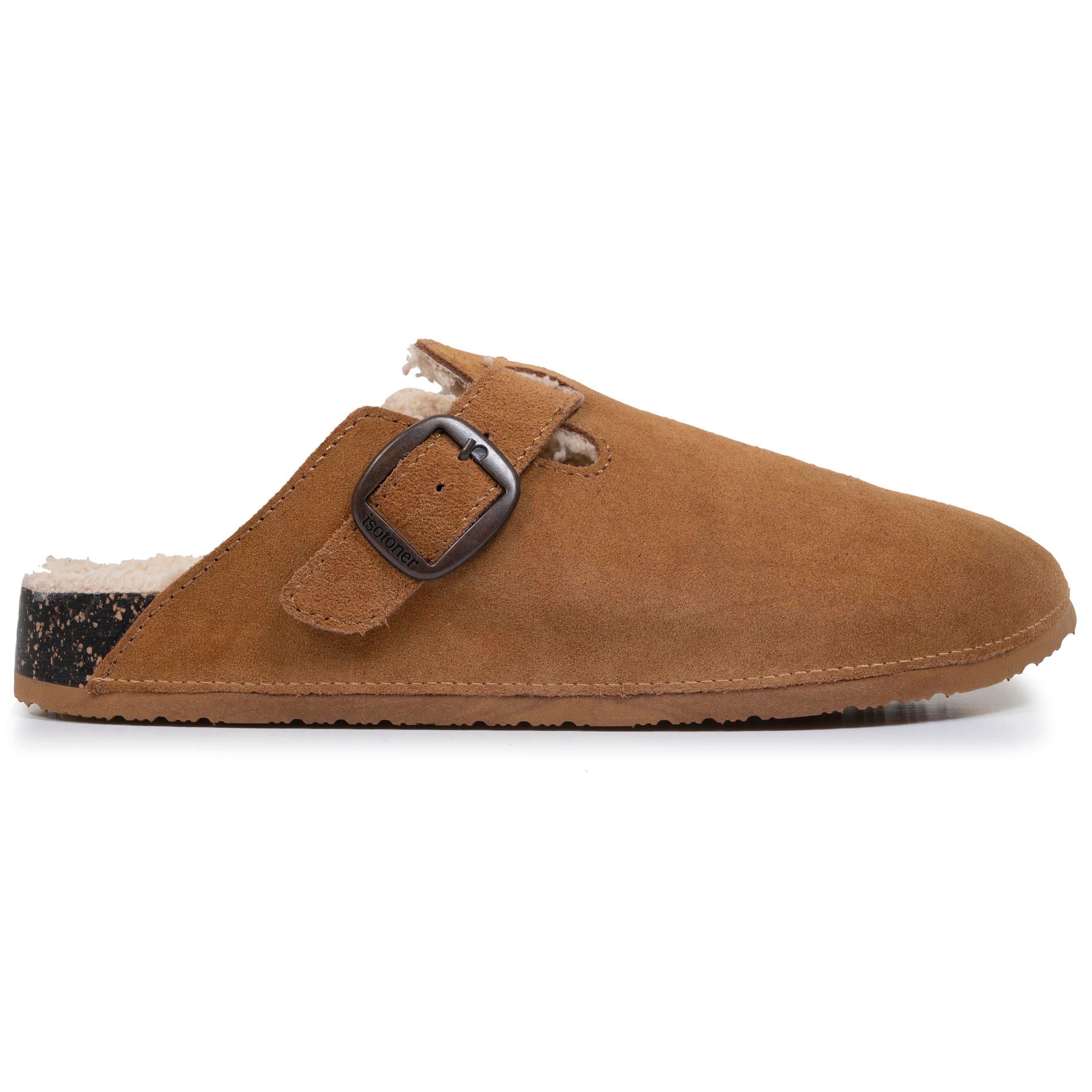 isotoner-chaussons-sabots-mules-homme-camel-fourr-s-cuir image 8