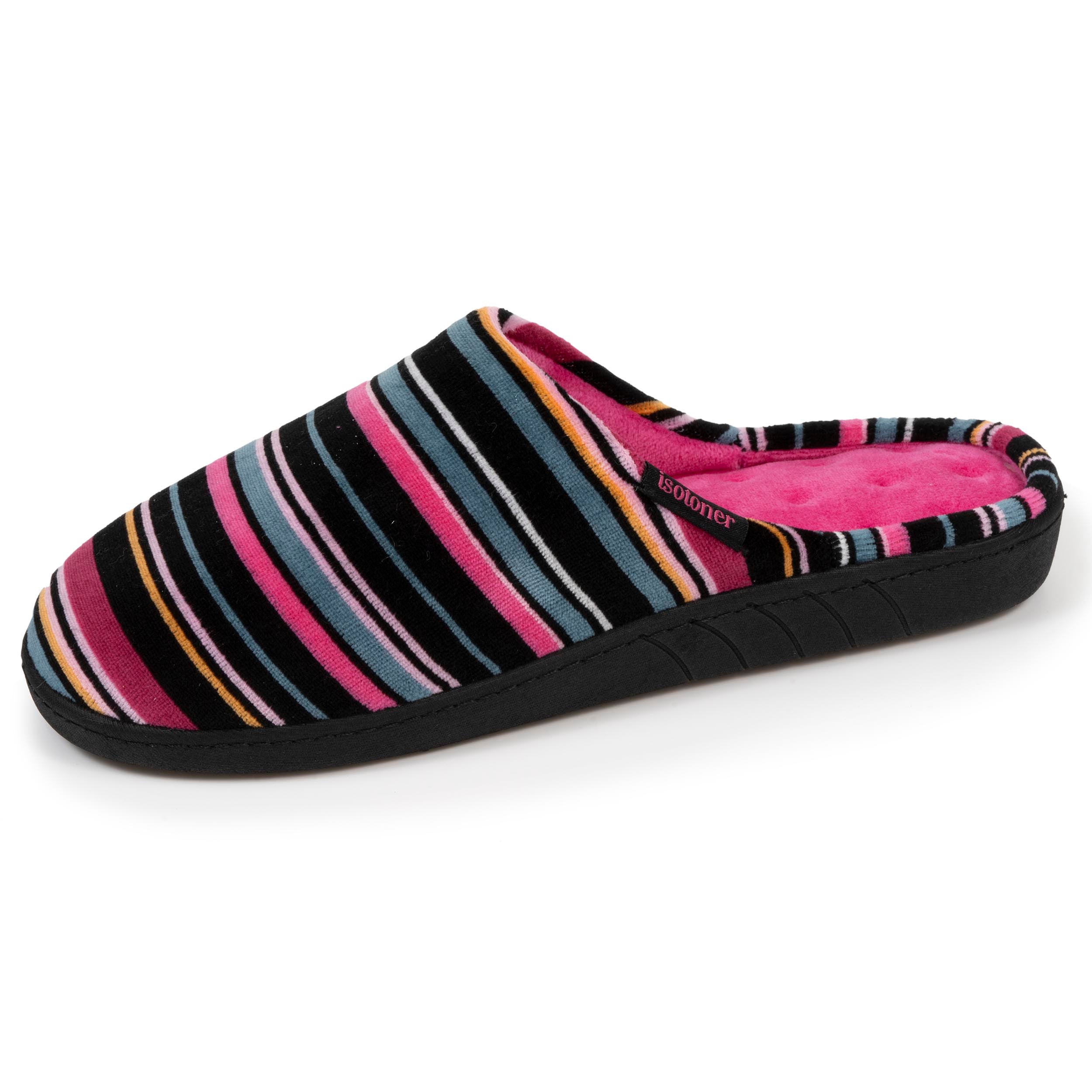 isotoner-chaussons-mules-femme-rayures-roses-m-moire-de-forme image 1