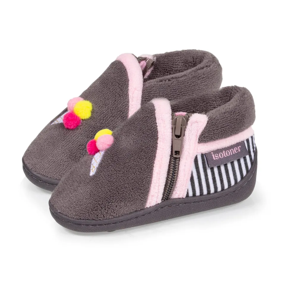 isotoner-chaussons-bottillons-zip-b-b-glace-gris image 1