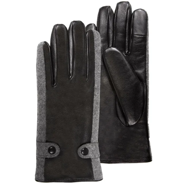 isotoner-gants-femme-tactiles-cuir-agneau-et-laine-noir image 1