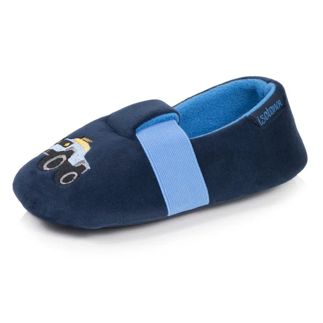 isotoner-chaussons-slippers-enfant-marine-microvelours-motif-voiture image 1
