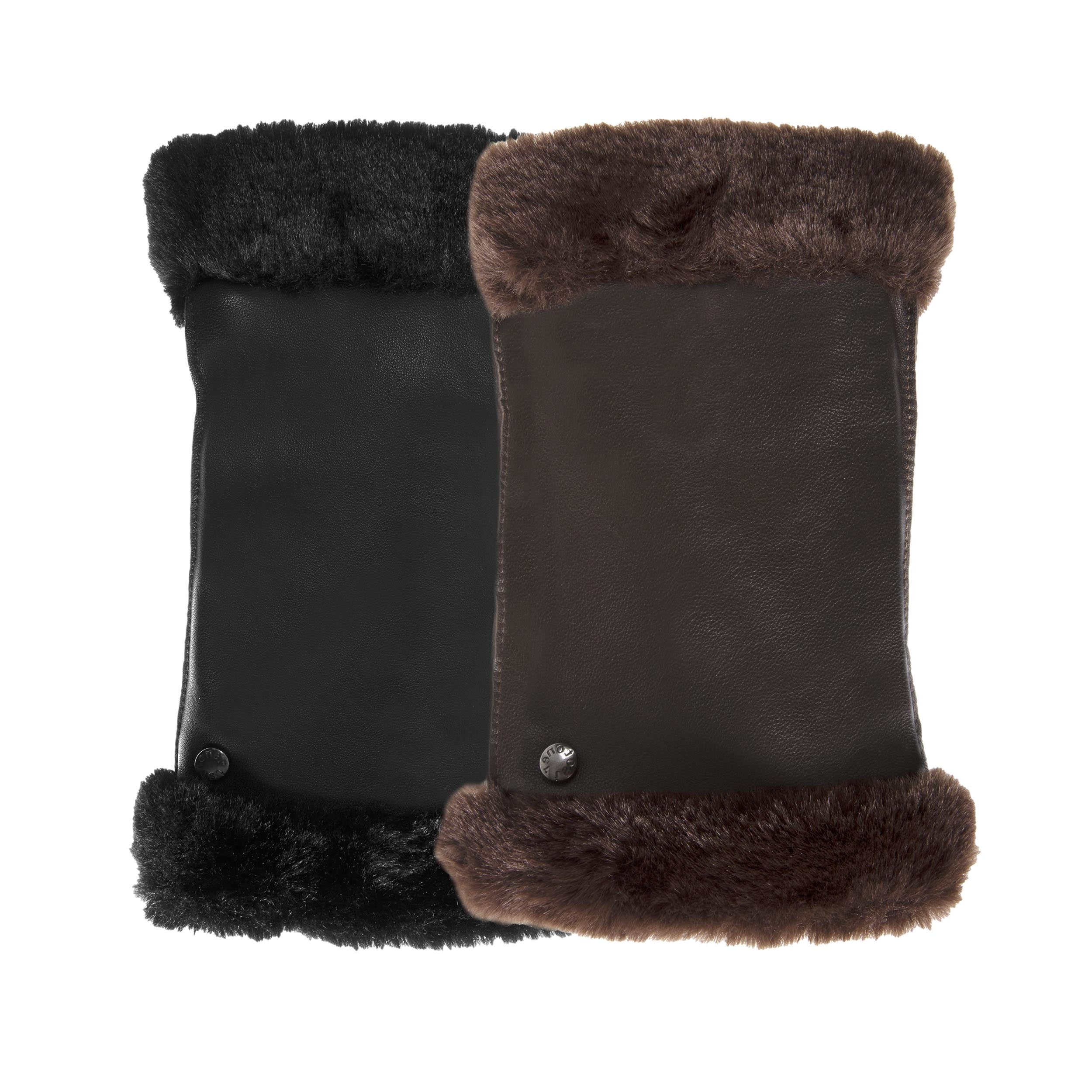 isotoner-mitaines-femme-cuir-d-agneau-noir-doubl-es-fausse-fourrure image 2