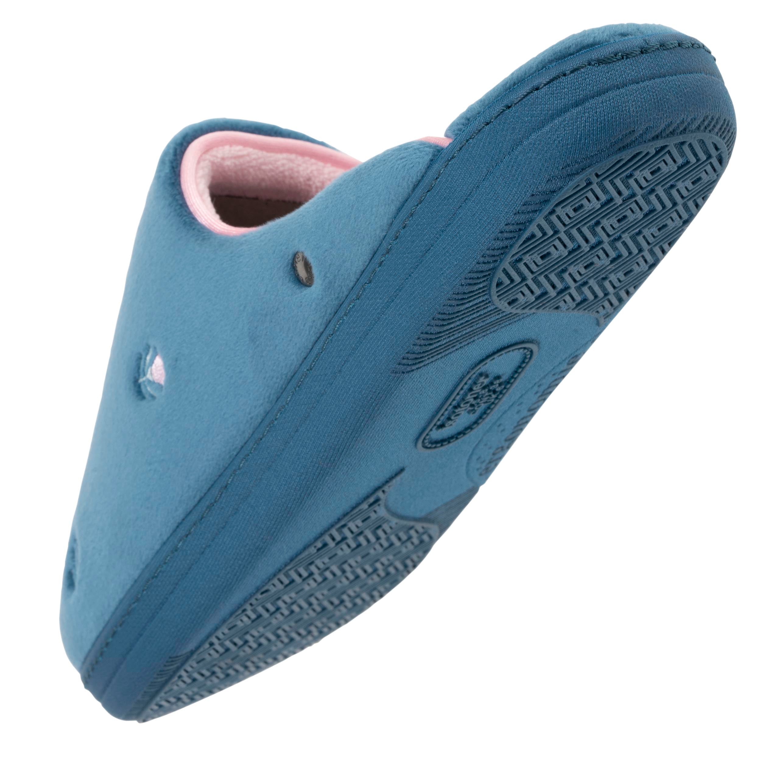 isotoner-chaussons-mules-femme-bleu-canard-fleurs image 5