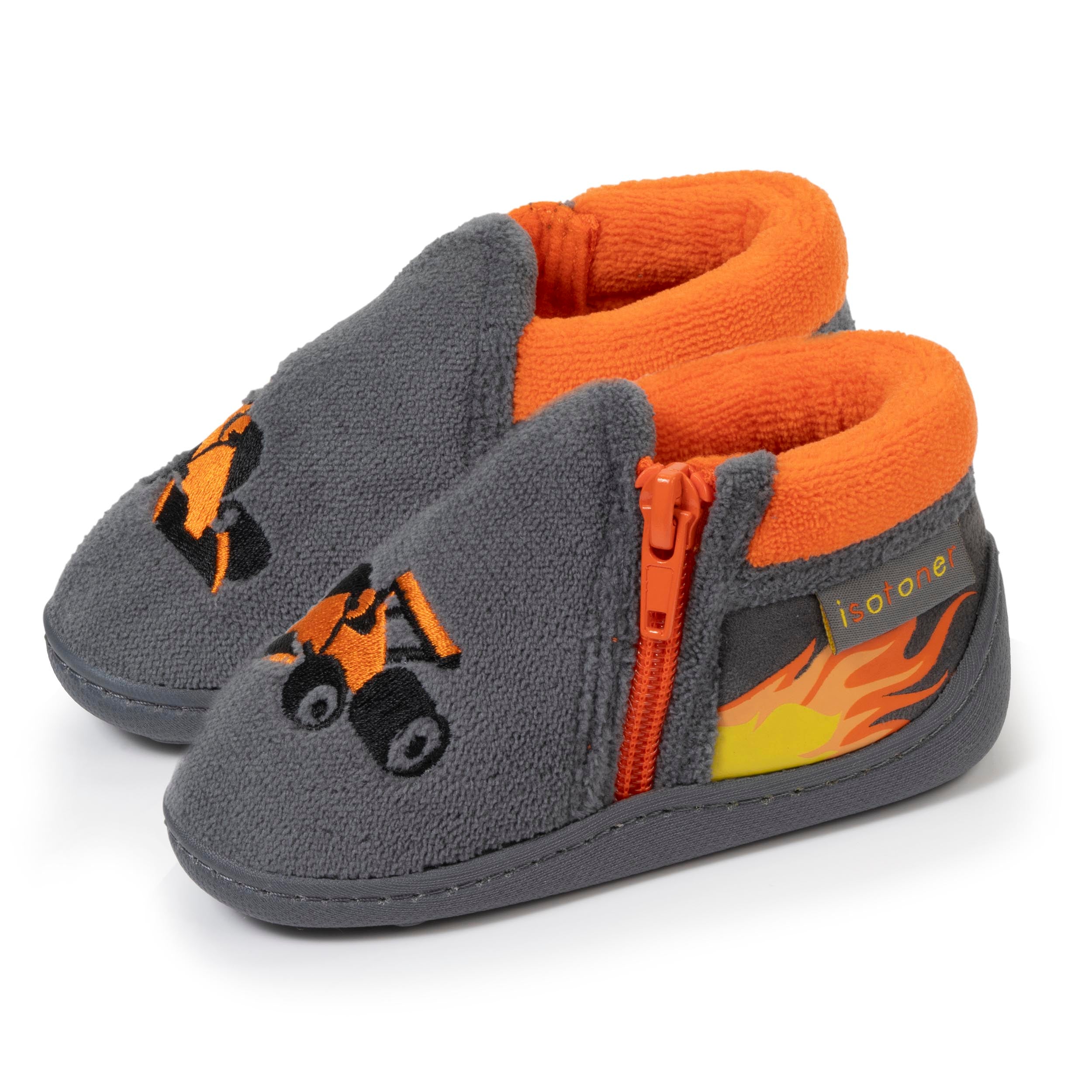 isotoner-chaussons-bottillons-zip-enfant-gris-voiture image 1