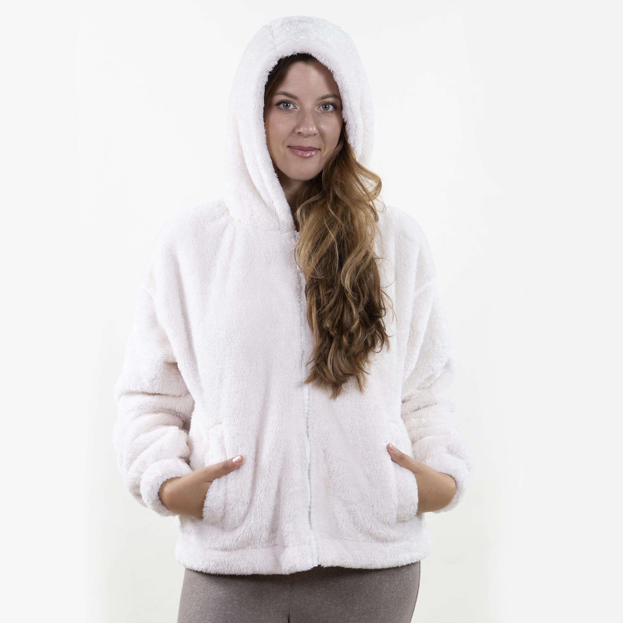 isotoner-veste-imitation-fourrure-femme-beige-capuche image 4