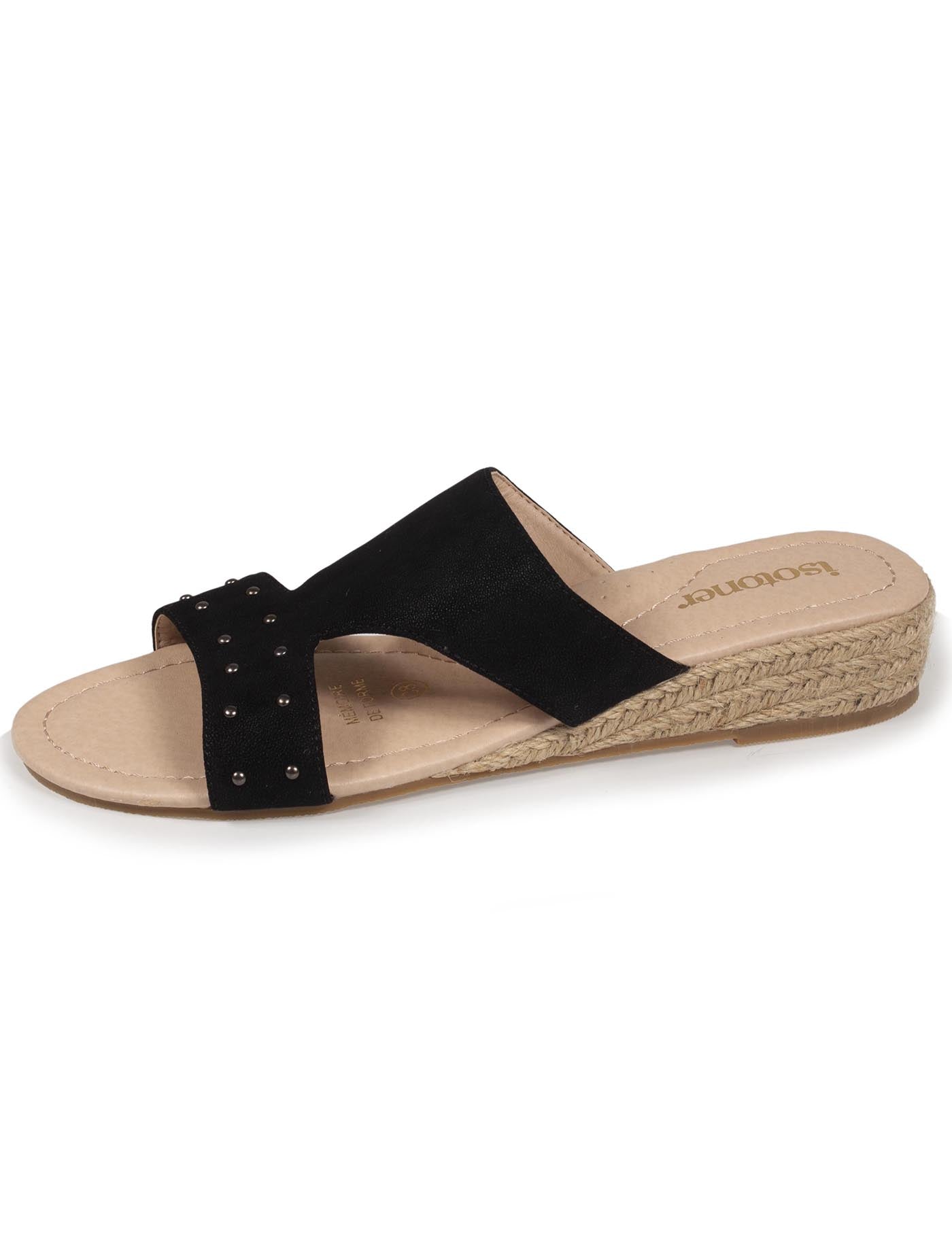 isotoner-mules-femme-talon-corde-effet-su-d-noir-m-moire-de-forme image 6