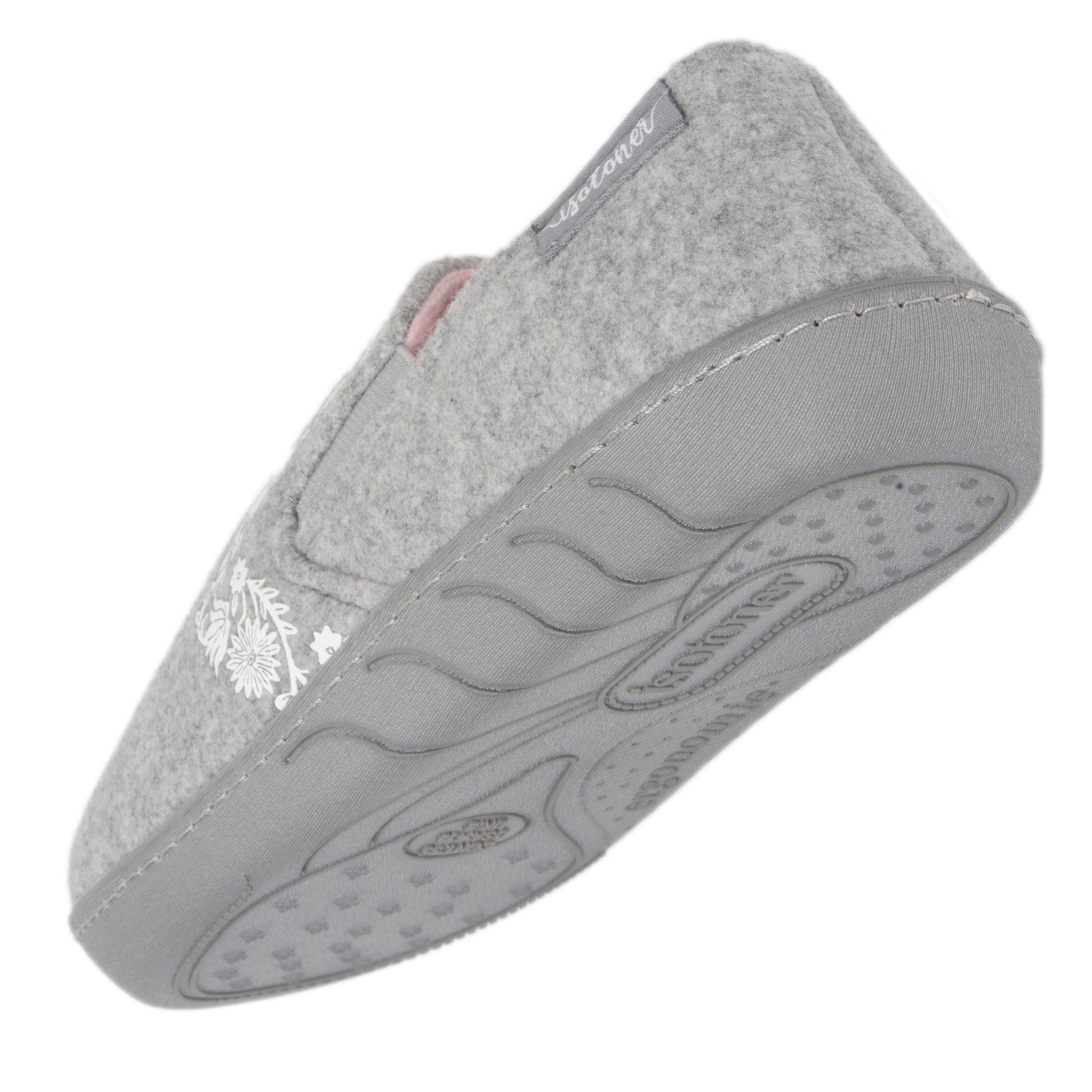 isotoner-chaussons-sans-g-nes-junior-gris-chin-fleurs image 5