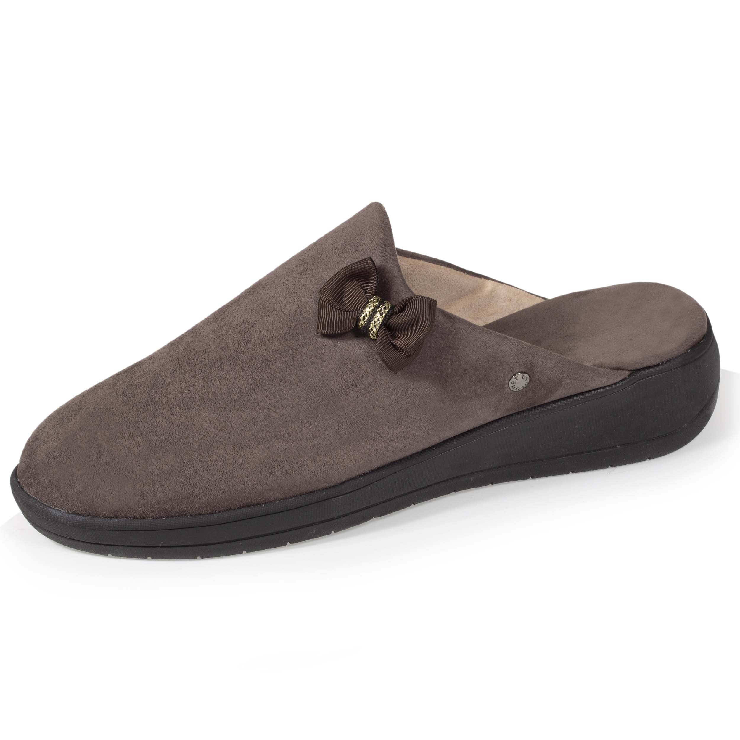 isotoner-chaussons-mules-femme-talon-n-ud-taupe-everywear image 1