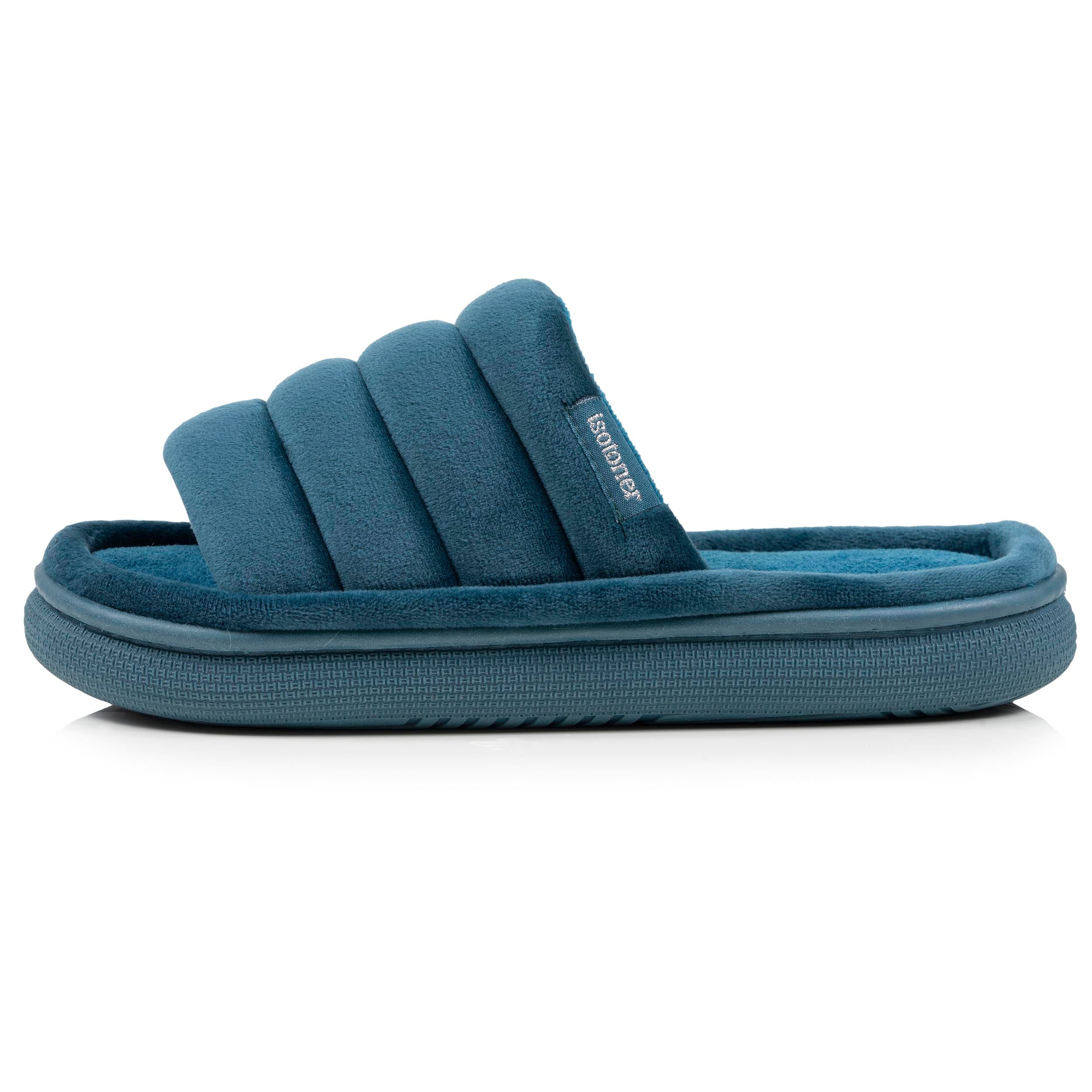 isotoner-bloup-chaussons-sandales-femme-bleu-canard-velours image 3