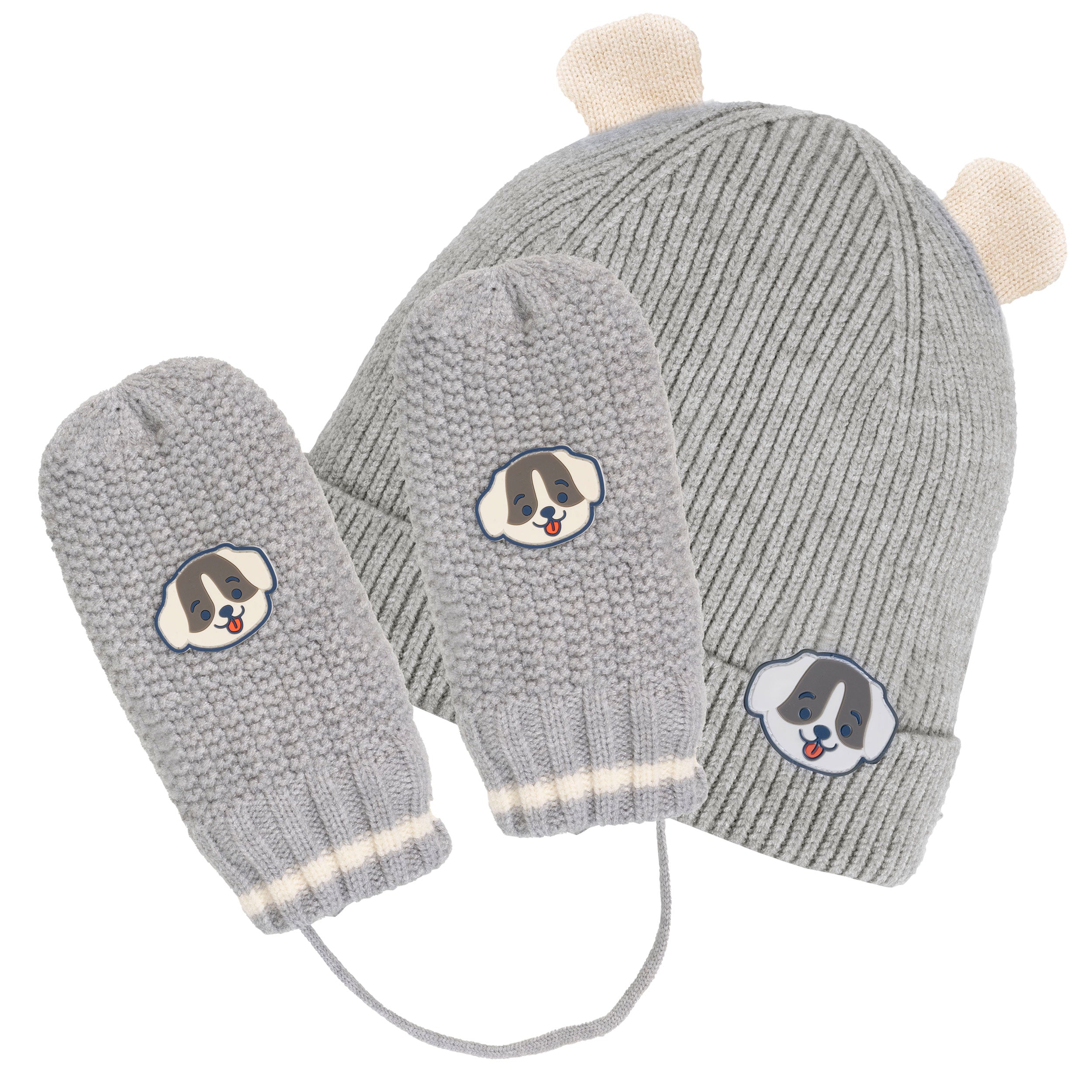 isotoner-moufles-enfant-2-4-ans-gris-maille-ultra-doux-patch-chien image 2